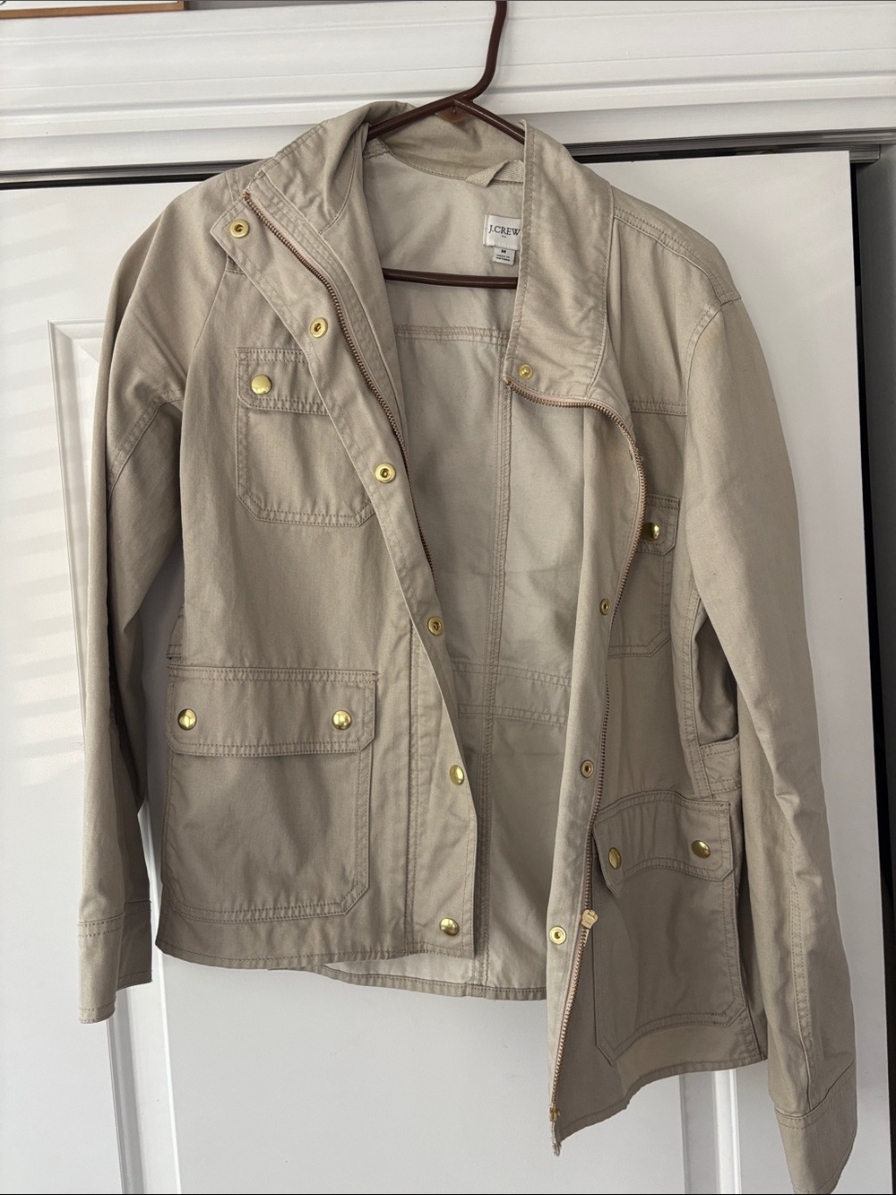 J. Crew Khaki Utility Jacket with Gold-Tone Hardware - M